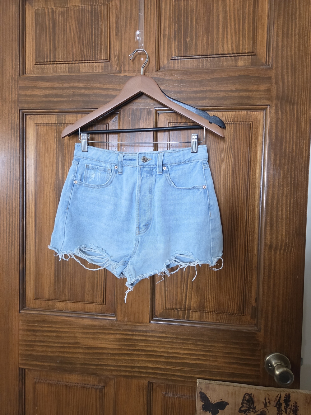 wild fable Light Blue High-Rise Frayed Hem Denim Shorts